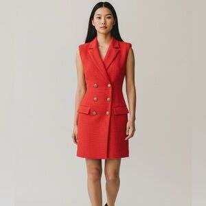Jason Wu Coral Double Breasted Lapel Tweed Sleeveless Blazer Dress size M